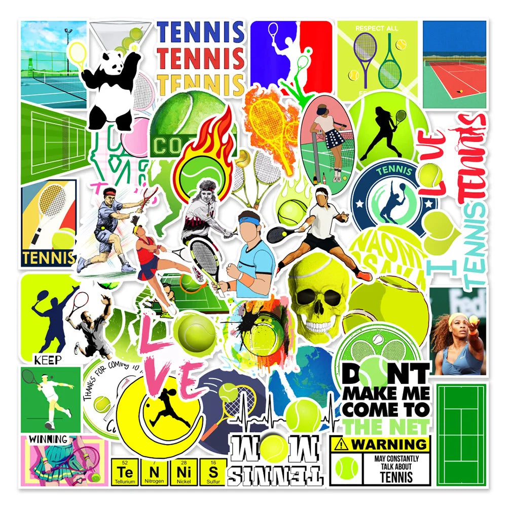 Green Tennis Stickers Set: Fridge, Laptop, Luggage, Skateboard Decals