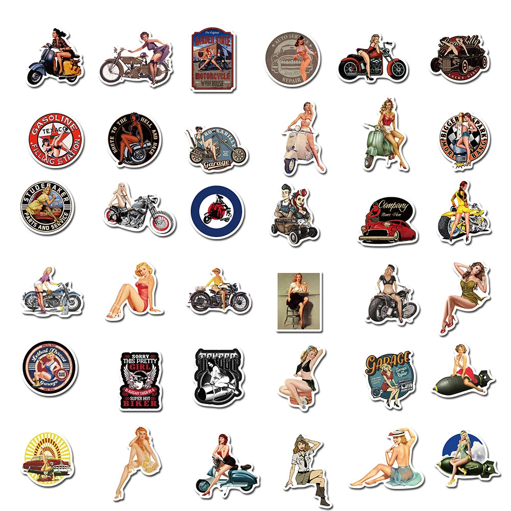 10/30/50/100pcs Retro Poster Motorcycle Girl Personality Sticker for Laptop Motorcycle Skateboard Luggage Decal Toy Stickers
