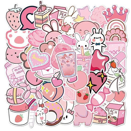 VSCO Cute Pink Cartoon Stickers for Laptop, Car, Bike, Luggage, Kids - 10/30/50PCS