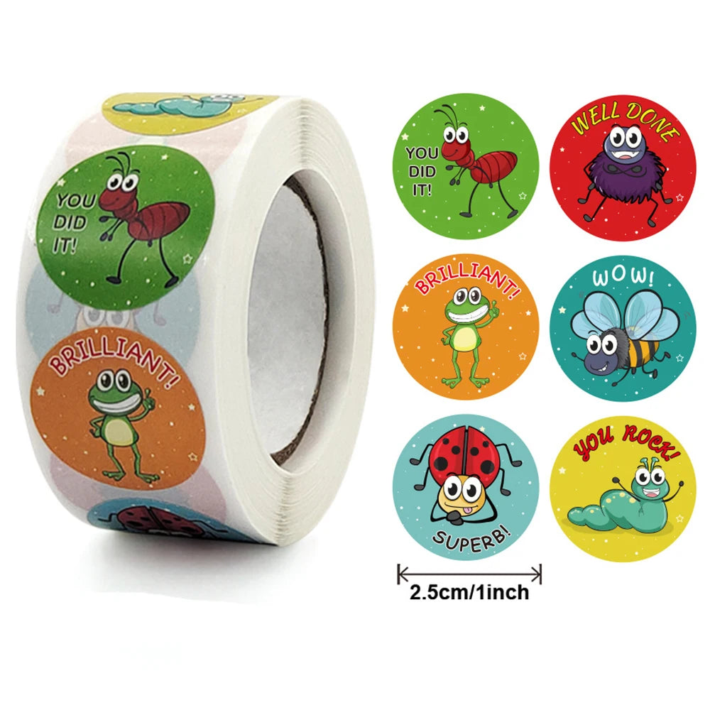 100-500pcs 8 Styles Round Cartoon Animal Reward Stickers Kids Party Handmade Scrapbooking Gift Packaging Seal Label