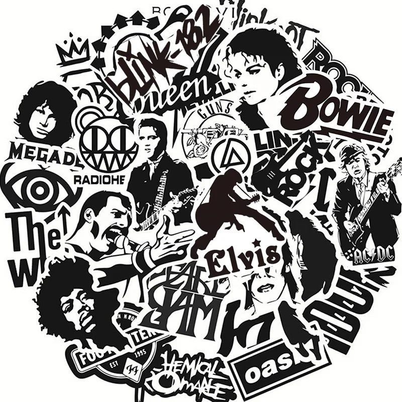 Punk Rock Band Waterproof Stickers for Skateboard, Guitar, Motorcycle, Luggage, Car, Bike, Phone, Graffiti, Cool Kid Toy