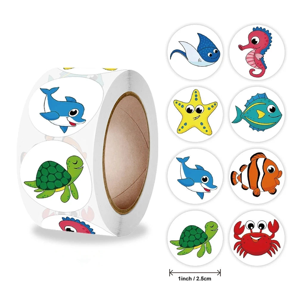 Stickers 500 Pcs/rollSea Animal Series Cute Stickers Office Stationery Decoration Sealing Stickers Kawaii Stickers