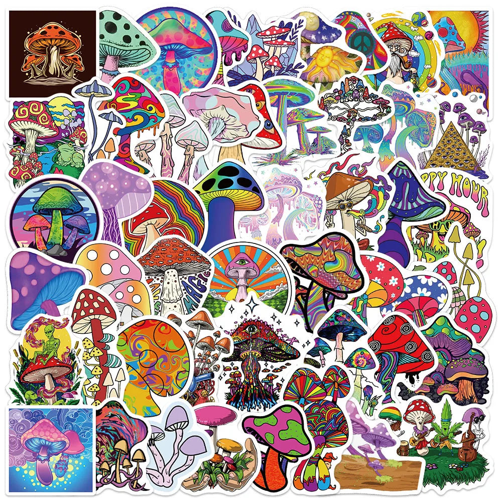 Psychedelic Mushroom Stickers Decal Set for Car, Guitar, Motorcycle, Luggage, Suitcase, Cartoon Graffiti