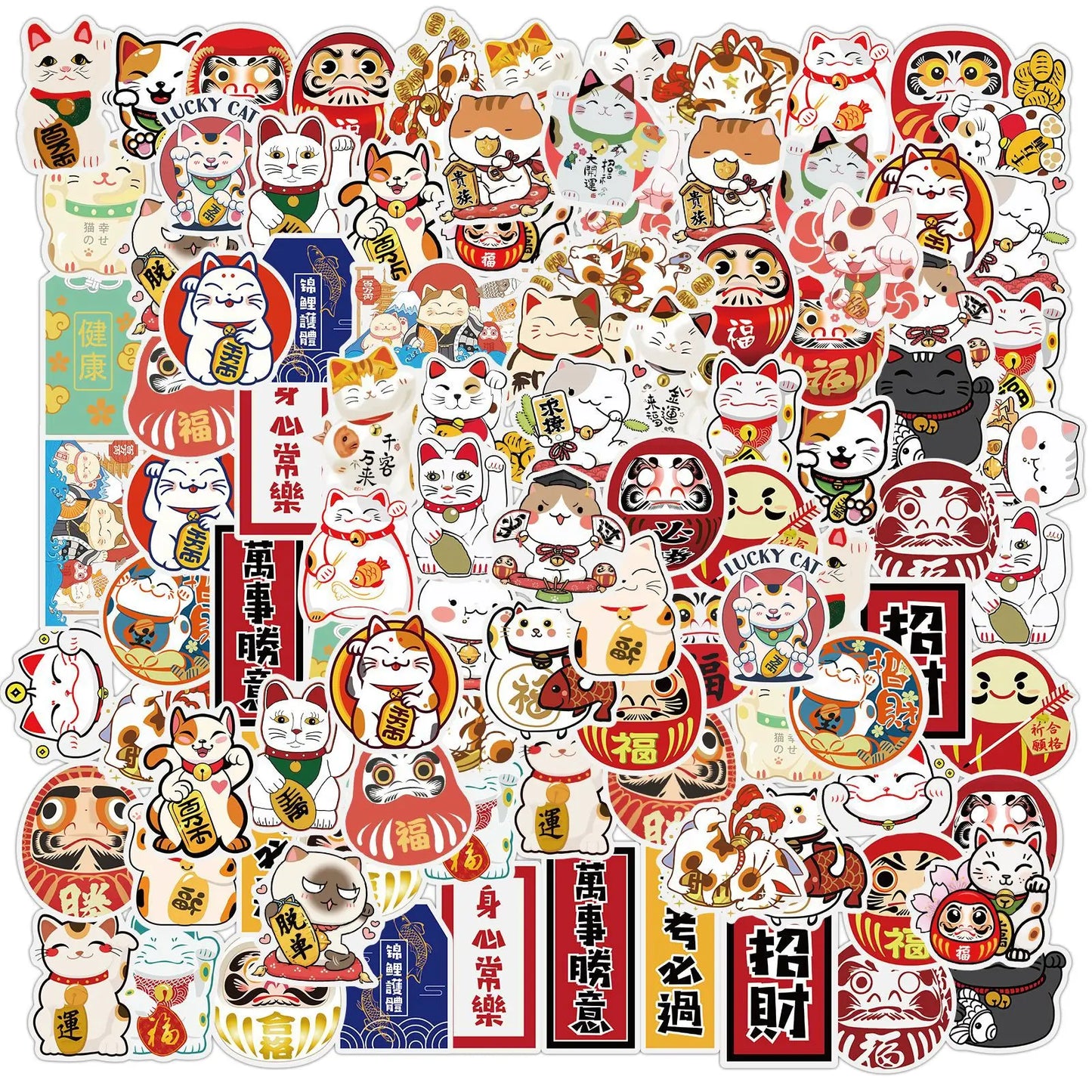 Kawaii Lucky Cat Stickers Waterproof Decals for Laptop, Skateboard, Guitar, Toy