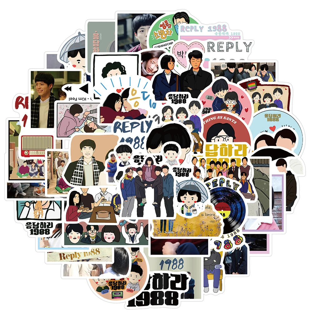 Reply 1988 Stickers Pack: Cartoon Decals for Phone, Luggage, Car, Guitar