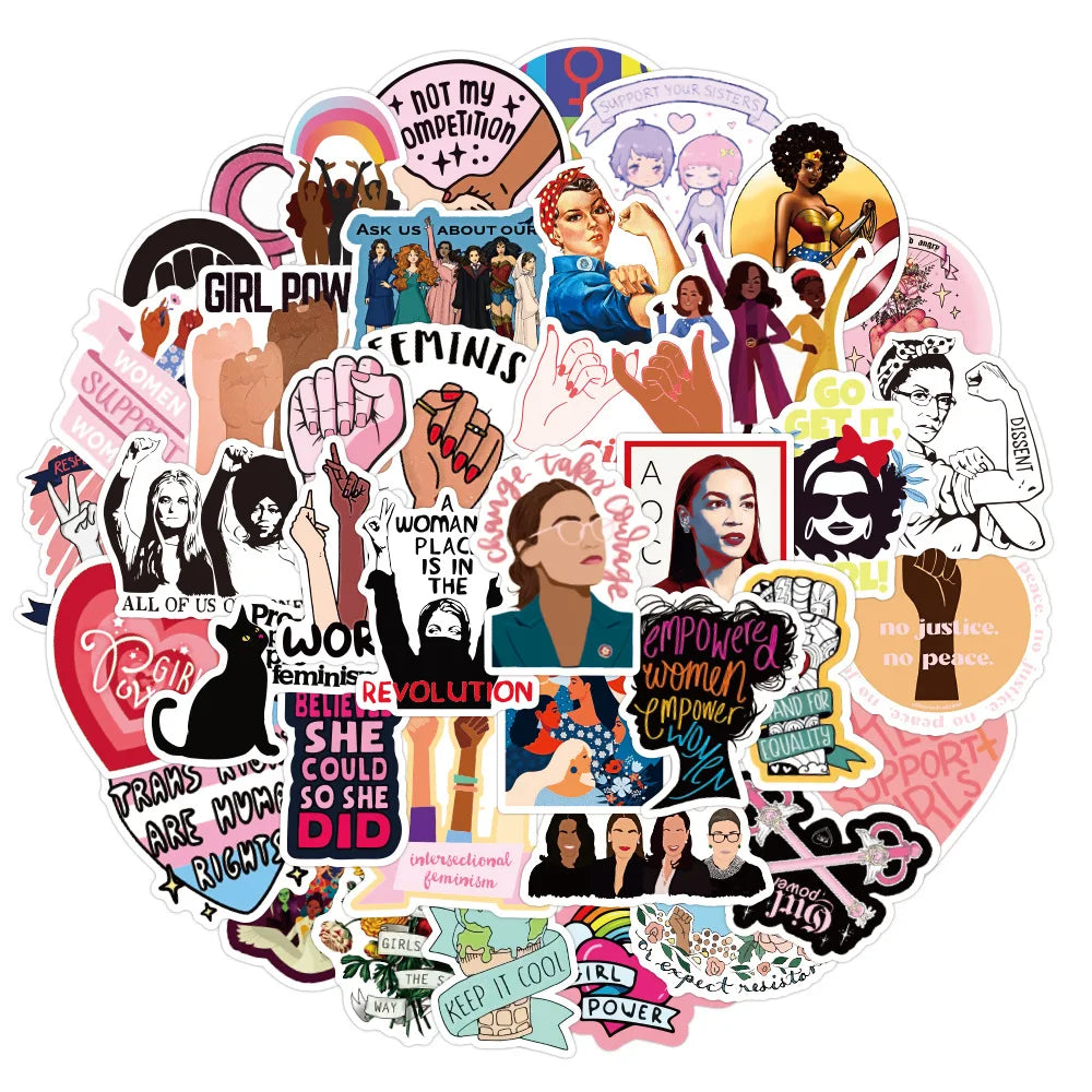 Feminist Cartoon Graffiti Stickers - Waterproof for Laptop, Guitar, Motorcycle, Fridge (10/30/50PCS)