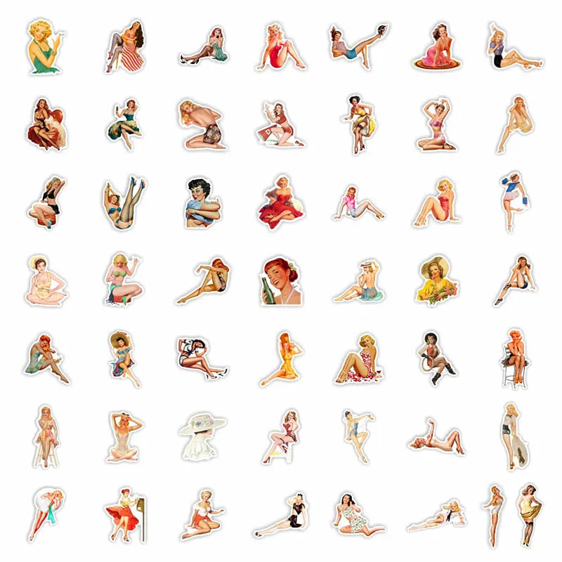 10/30/50pcs Retro Sexy Pin Up Girl Stickers DIY Skateboard Car Bike Phone Notebook Laptop Luggage Waterproof Kids Sticker Toy