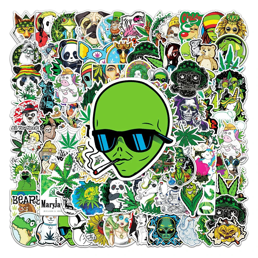 10/30/50/100PCS Funny Leaves Character Smoking Waterproof Stickers Graffiti Decals Motorcycle Laptop Guitar Phone Cool Sticker