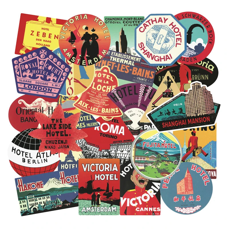 Rimowa Travel Stickers Set: 56pcs Retro Hotel Graffiti for Luggage, Laptop, Skateboard, Gifts