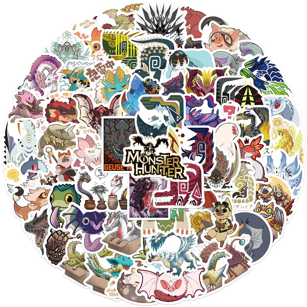 Monster Hunter Stickers 10/30/64pcs Waterproof Decals for Skateboard, Notebook, Computer, Car, Bike, Kids Toy, DIY