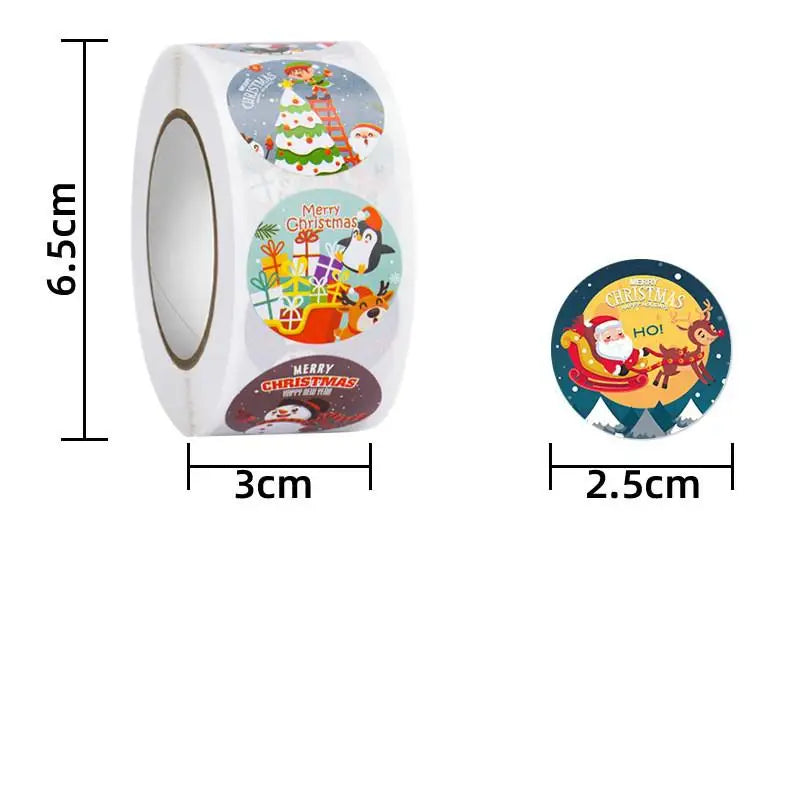 500pcs Merry Christmas Stickers Roll Round Holiday Label Stickers Christmas Envelope Stickers for Cards, Presents, Bag,Gift Box