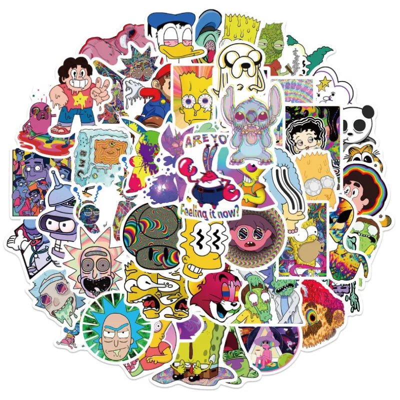 10/30/52Pcs Psychedelic aesthetic mixed cartoon character Skateboard Travel Suitcase Phone Laptop Luggage Stickers DIY Kids
