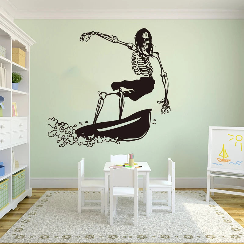 Surfing Skull Wall Decal Vinyl Sticker Beach Wave Kids Room