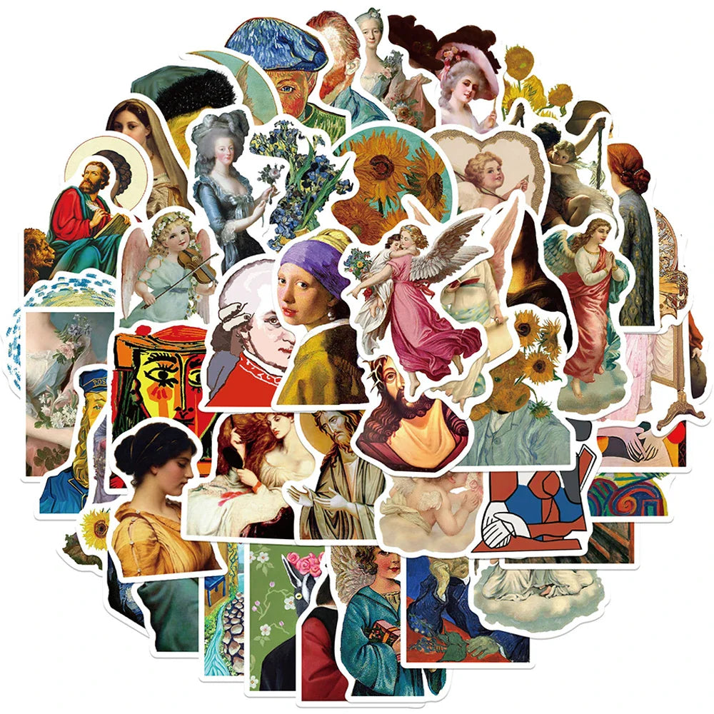Classic Art Painting Stickers Set - Motorcycle, Luggage, Skateboard, Kid Toy Decals