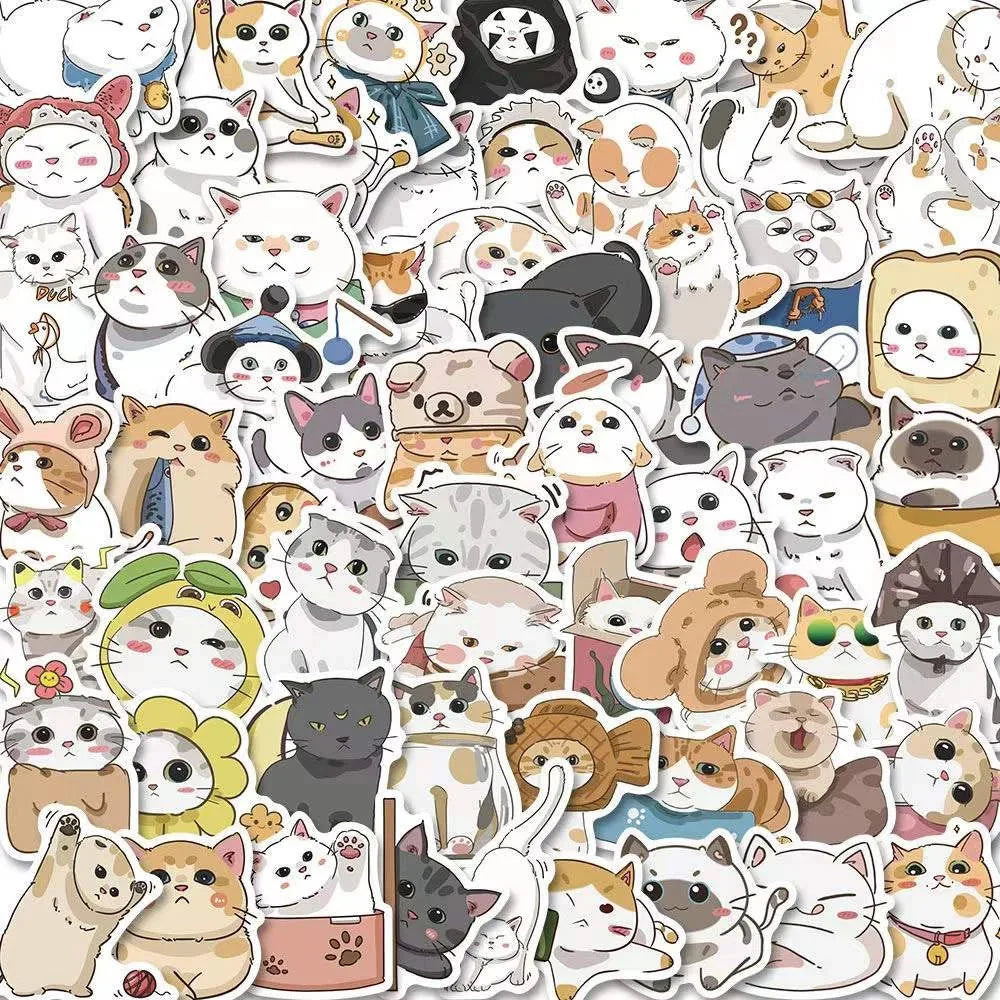 Cute Animal Cat Stickers Pack - Cartoon Aesthetic Decals for Kids, Scrapbook, Phone, Laptop, Luggage