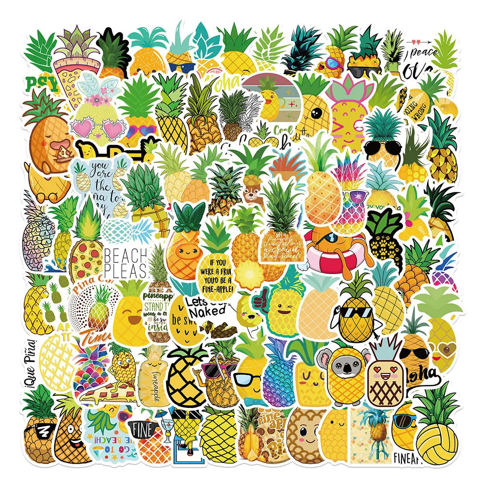 Pineapple Cartoon Stickers Waterproof Decals for Phone Laptop Luggage Guitar