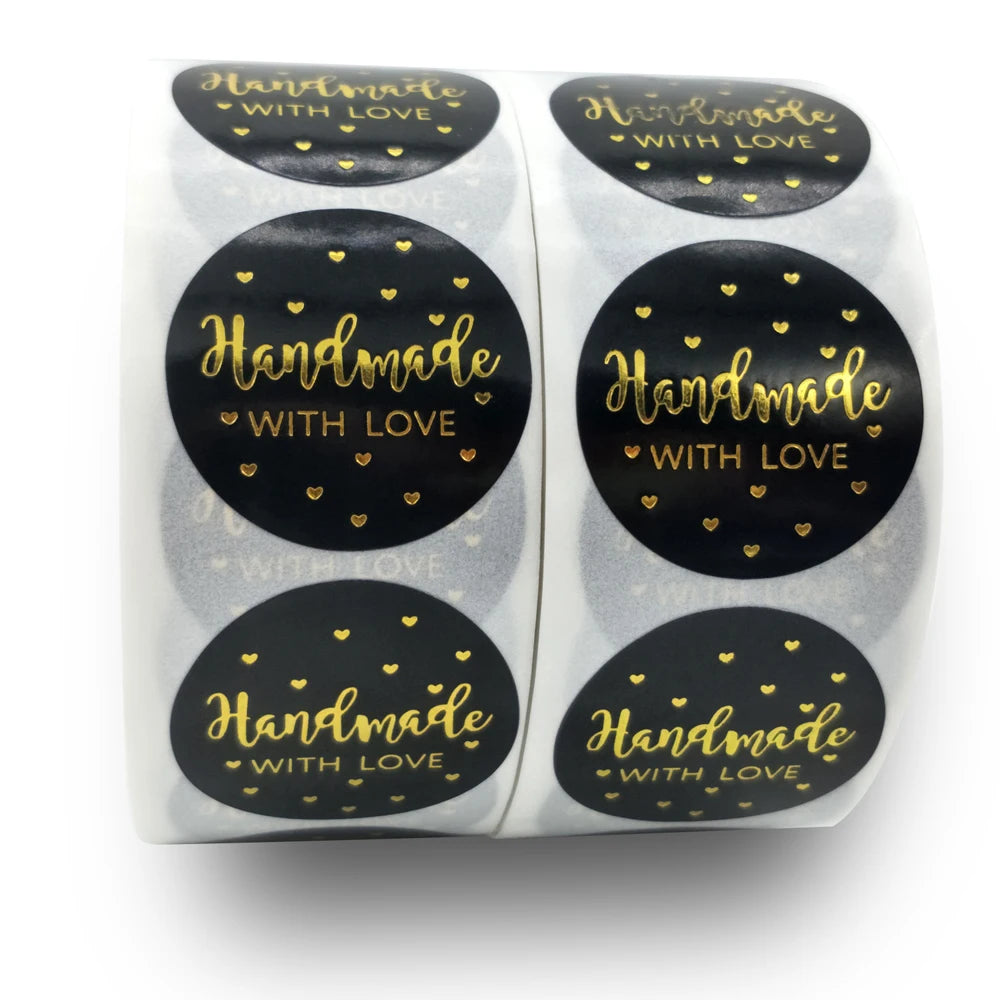 100-500pcs Black Handmade With Love 1 Inch Baking Label Wedding Sticker Party Label Decoration Envelope Seal Stationery Sticker