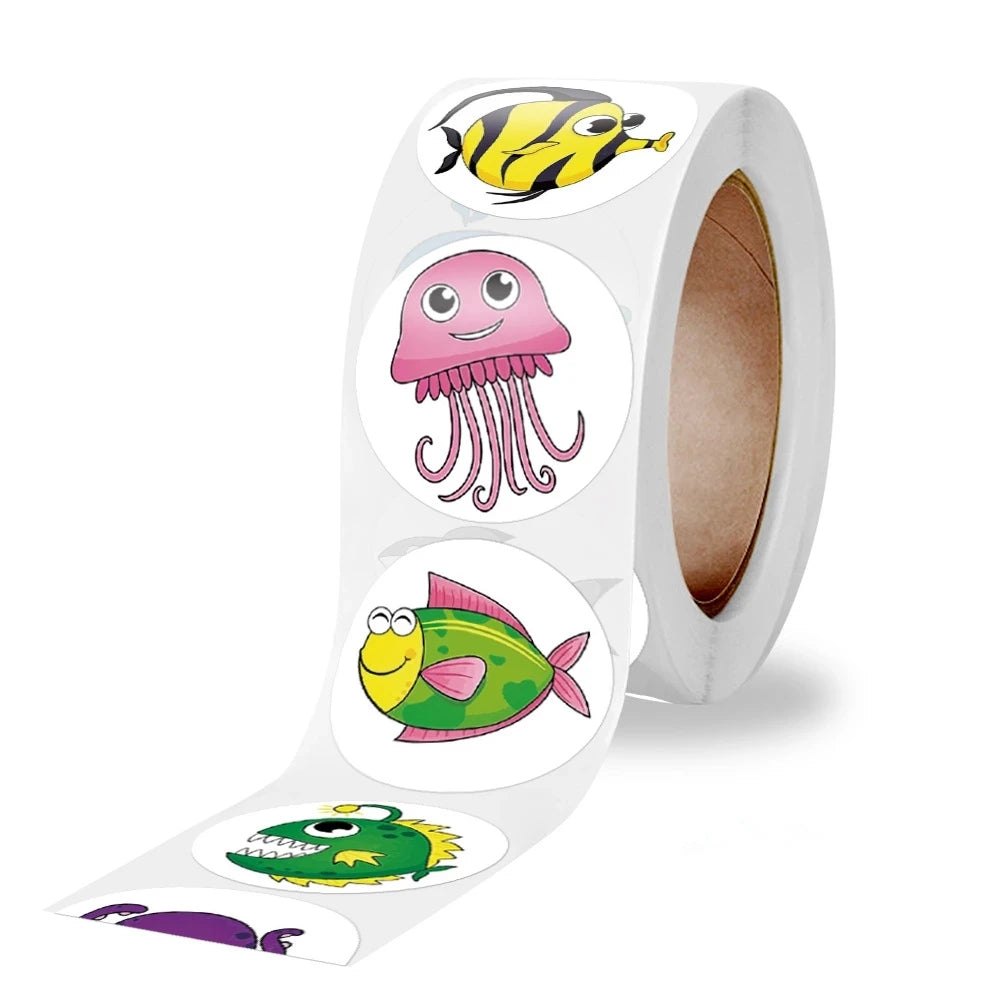 Stickers 500 Pcs/rollSea Animal Series Cute Stickers Office Stationery Decoration Sealing Stickers Kawaii Stickers