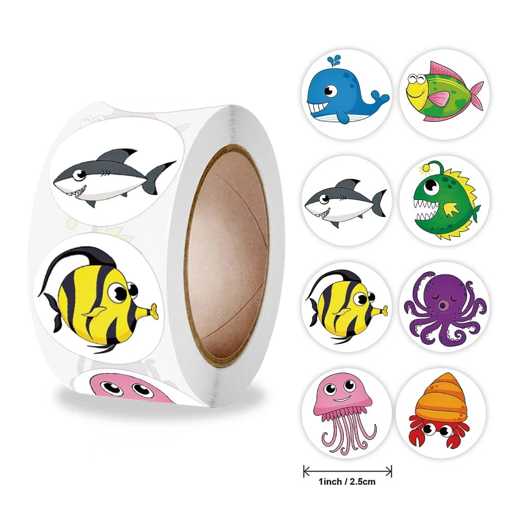 Stickers 500 Pcs/rollSea Animal Series Cute Stickers Office Stationery Decoration Sealing Stickers Kawaii Stickers
