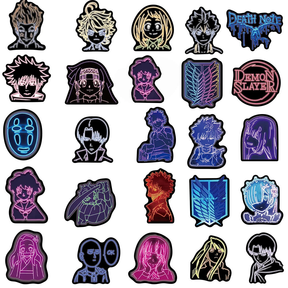 10/30/50PCS Neon Light Anime Stickers Mix Jujutsu Kaisen Hunter×Hunter Stickers DIY Car Phone Laptop Bike Toy Sticker for Kids
