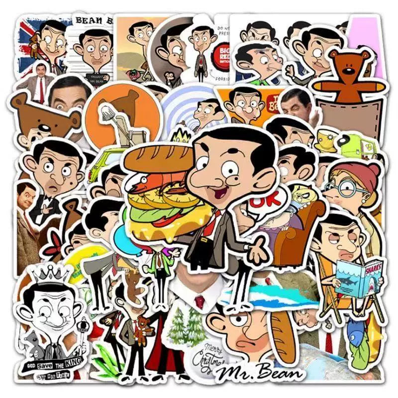 Mr Bean Stickers 50 Pieces Cute Funny Cartoon Mr Bean Classic Movie Animation Image Waterproof Stickers