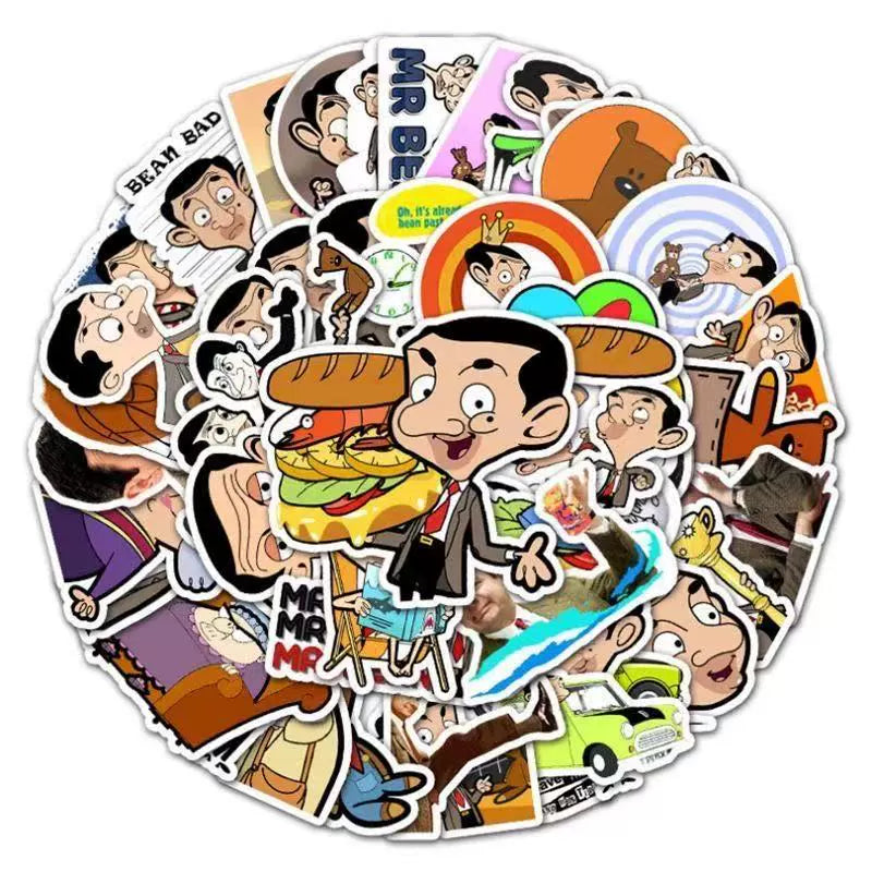 Mr Bean Stickers 50 Pieces Cute Funny Cartoon Mr Bean Classic Movie Animation Image Waterproof Stickers