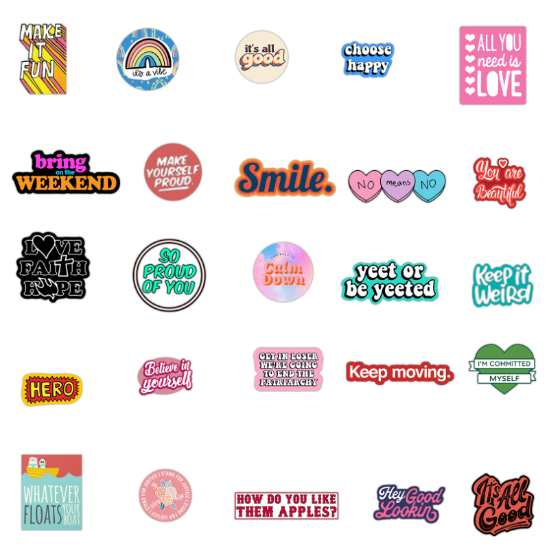 50 Sheets Inspirational Ins English Phrase Graffiti Stickers Luggage Electric Motorcycle Helmet Notebook Waterproof Stickers