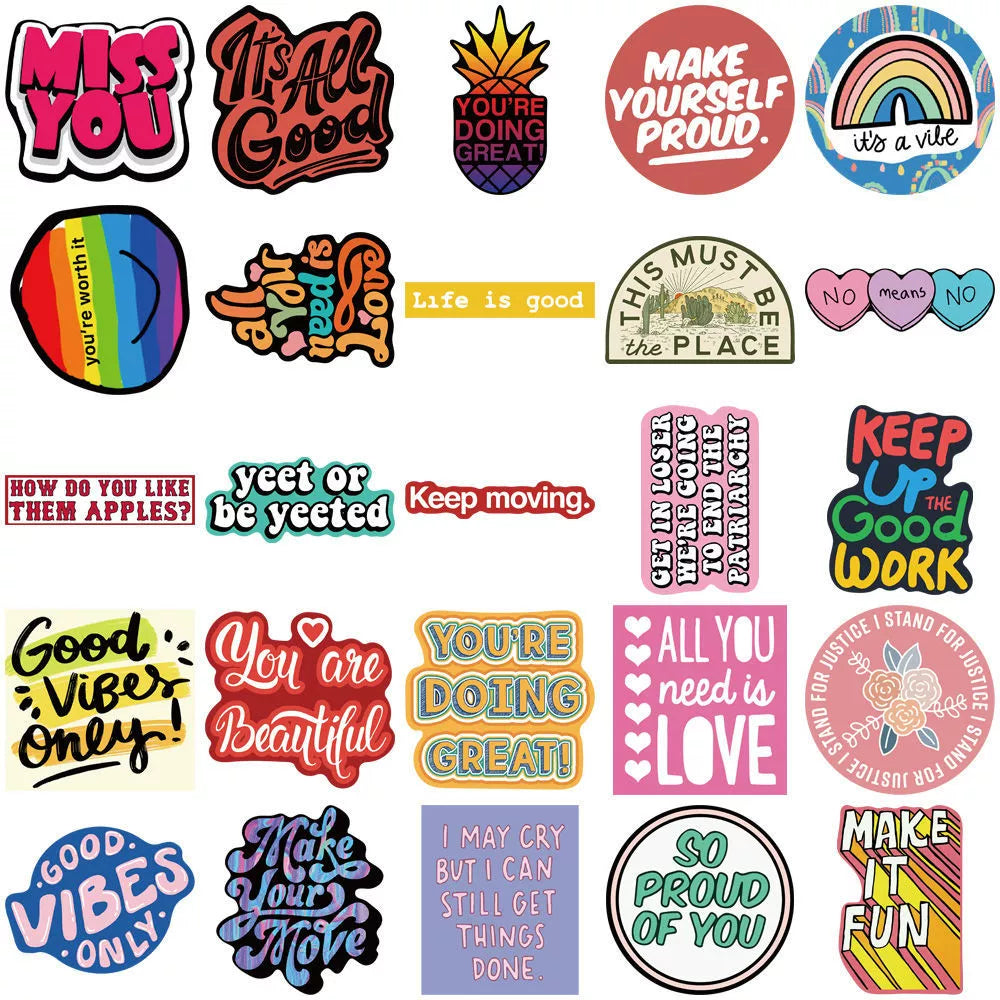 50 English Slogans Simple Cute Girly Style DIY Self-Adhesive Luggage Graffiti Waterproof Journal Stickers Ins