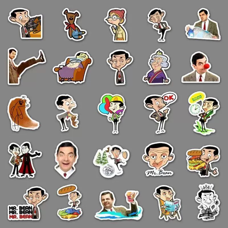 Mr Bean Stickers 50 Pieces Cute Funny Cartoon Mr Bean Classic Movie Animation Image Waterproof Stickers