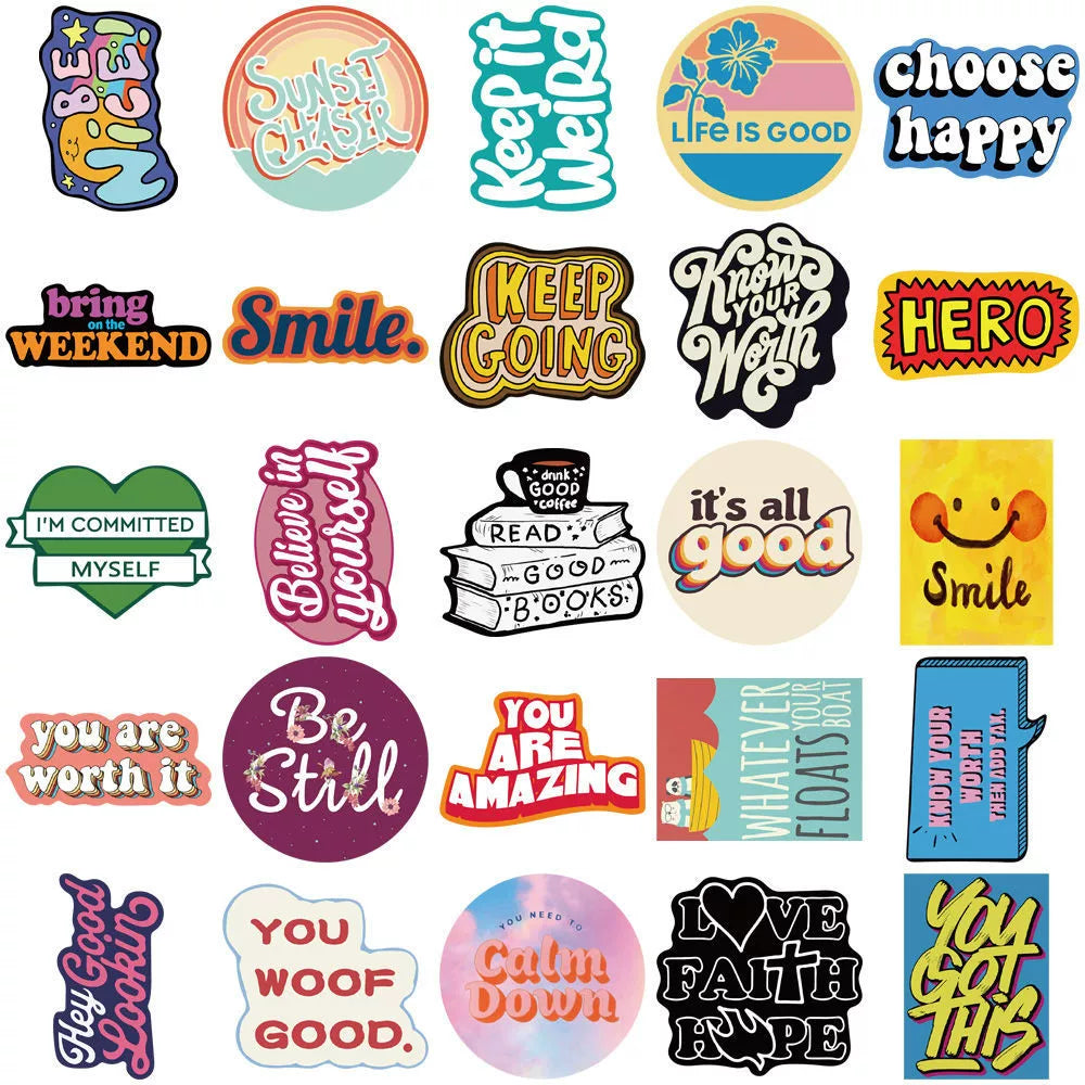 50 English Slogans Simple Cute Girly Style DIY Self-Adhesive Luggage Graffiti Waterproof Journal Stickers Ins