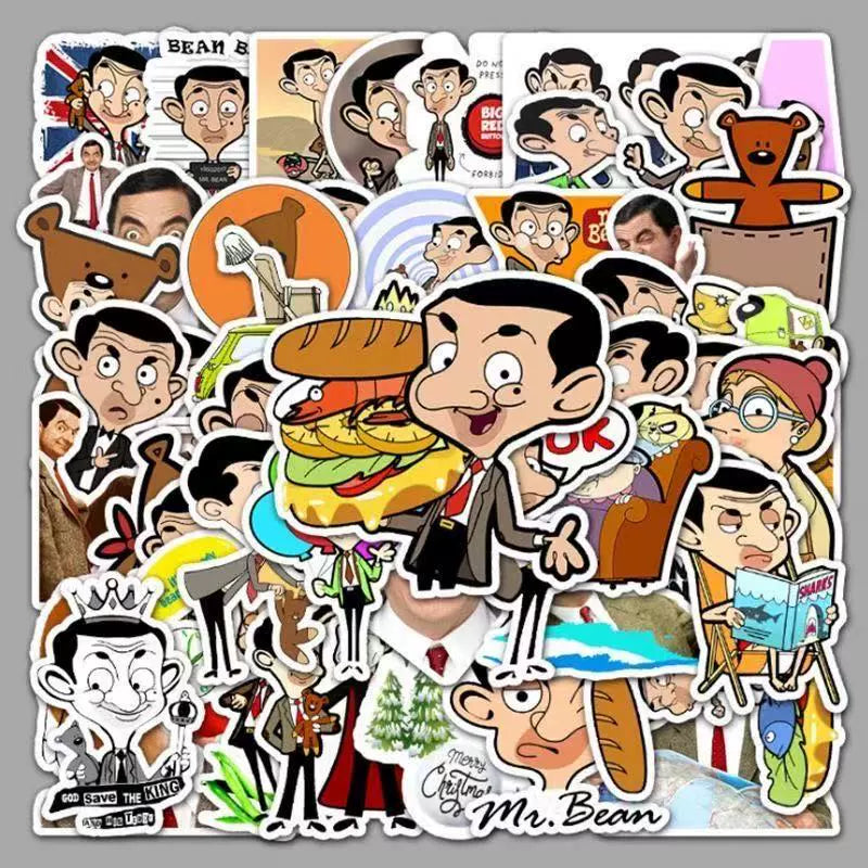 Mr Bean Stickers 50 Pieces Cute Funny Cartoon Mr Bean Classic Movie Animation Image Waterproof Stickers