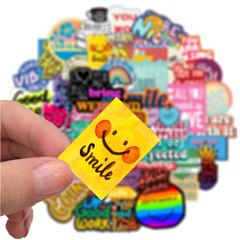 50 Sheets Inspirational Ins English Phrase Graffiti Stickers Luggage Electric Motorcycle Helmet Notebook Waterproof Stickers