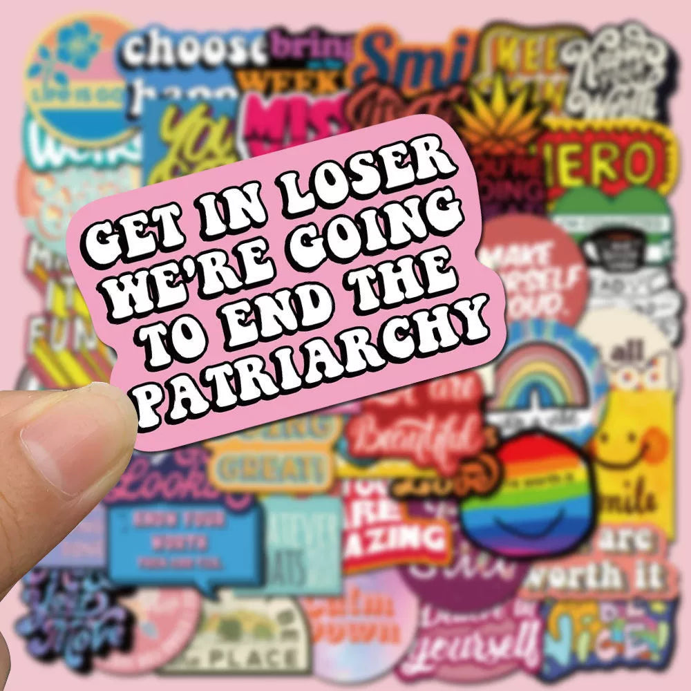 50 English Slogans Simple Cute Girly Style DIY Self-Adhesive Luggage Graffiti Waterproof Journal Stickers Ins