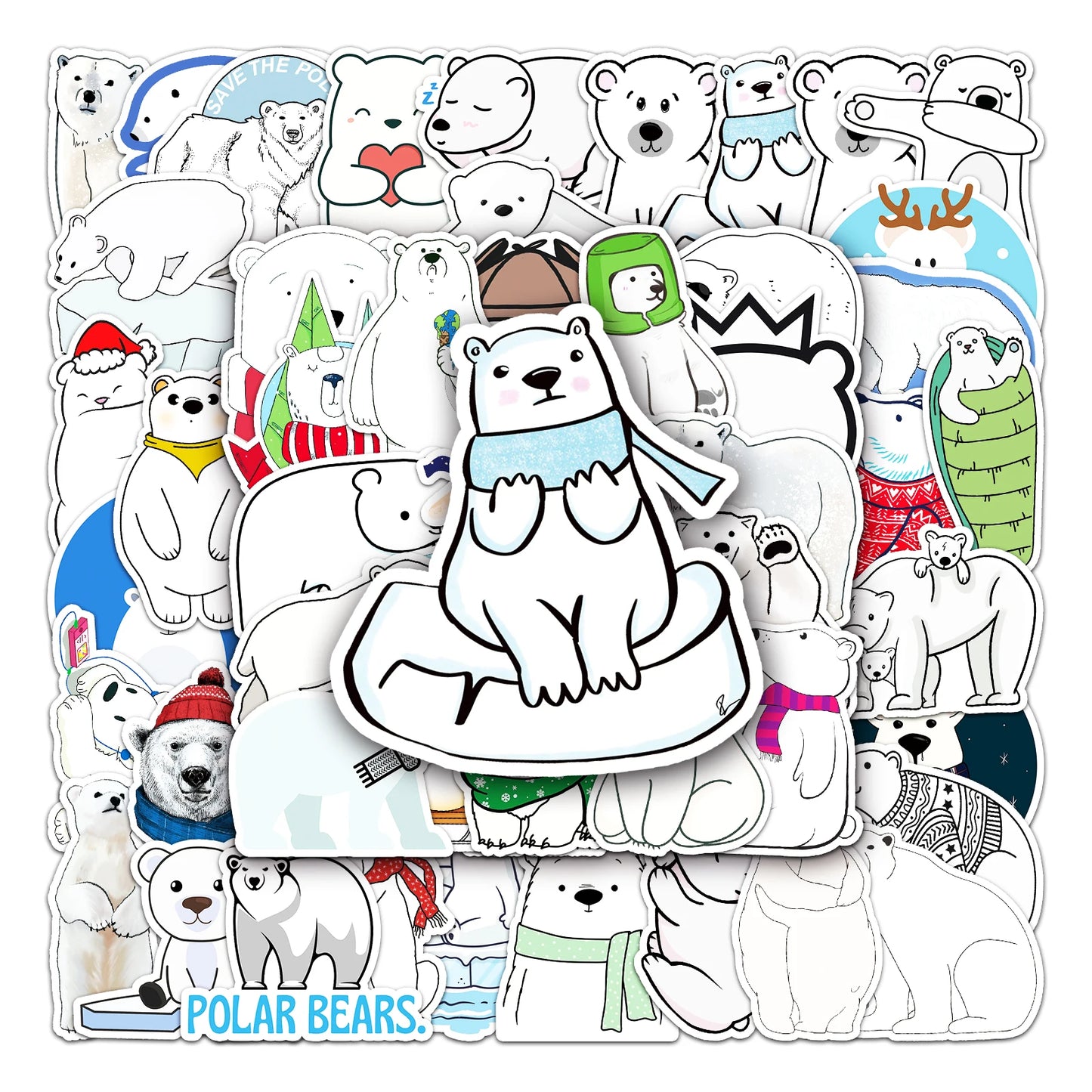 50Pcs Polar Bear Cartoon Waterproof Vinyl Stickers for Skateboard Snowboard