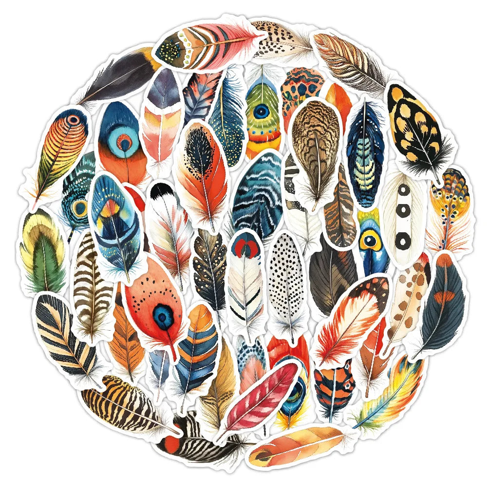 Colorful Feather Stickers PVC Waterproof Skateboard Notebook Graffiti Toy