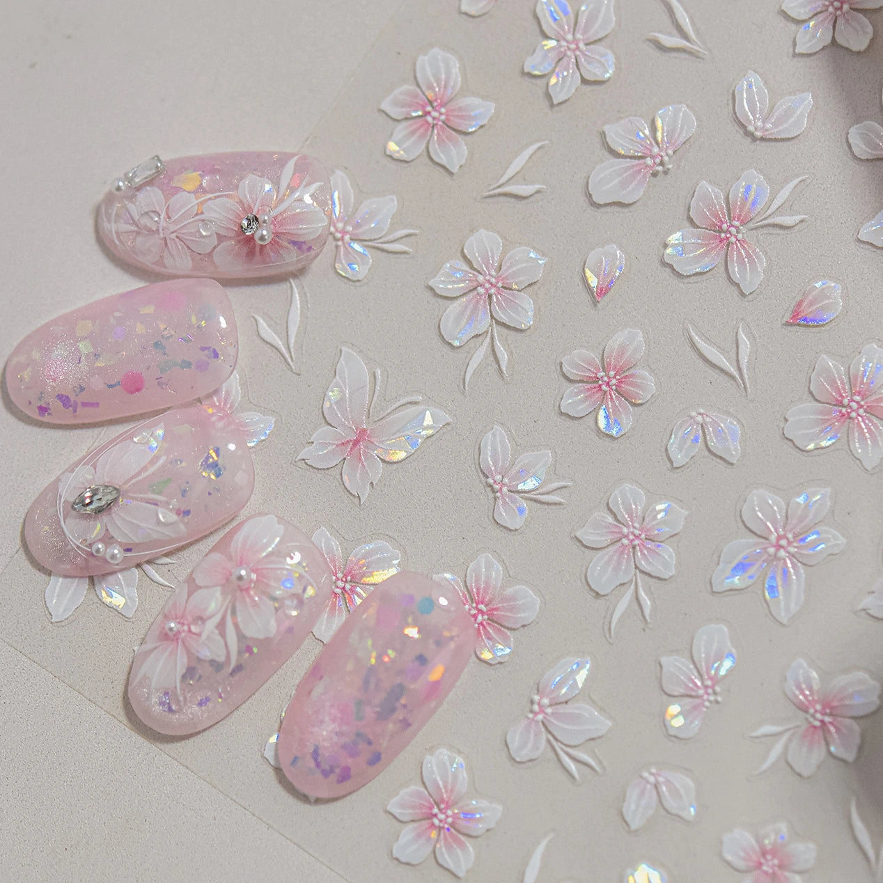 5D Pink Butterfly Flower Nail Art Stickers Decals