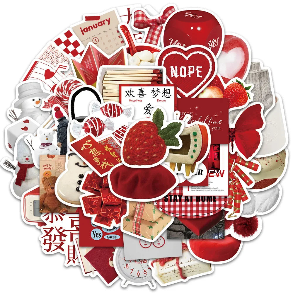 Red Stickers Decoration Pack: Phone, Notebook, Luggage, Laptop, Bike, Wall Decals, Kids Toys