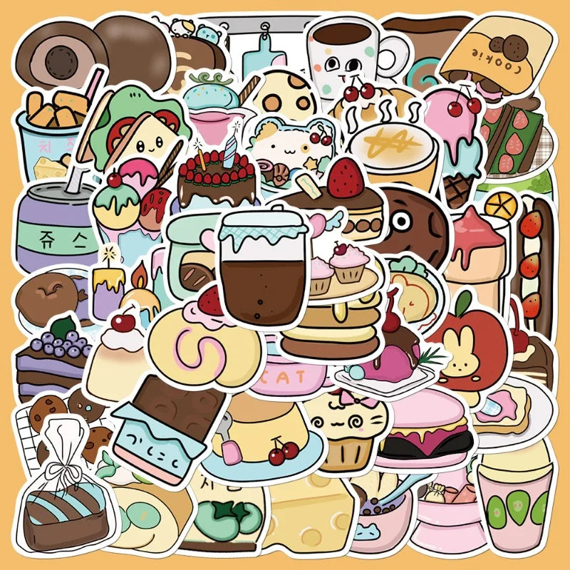 50pcs Cartoon Food Dessert Stickers for Helmet, Wall, DIY Decoration