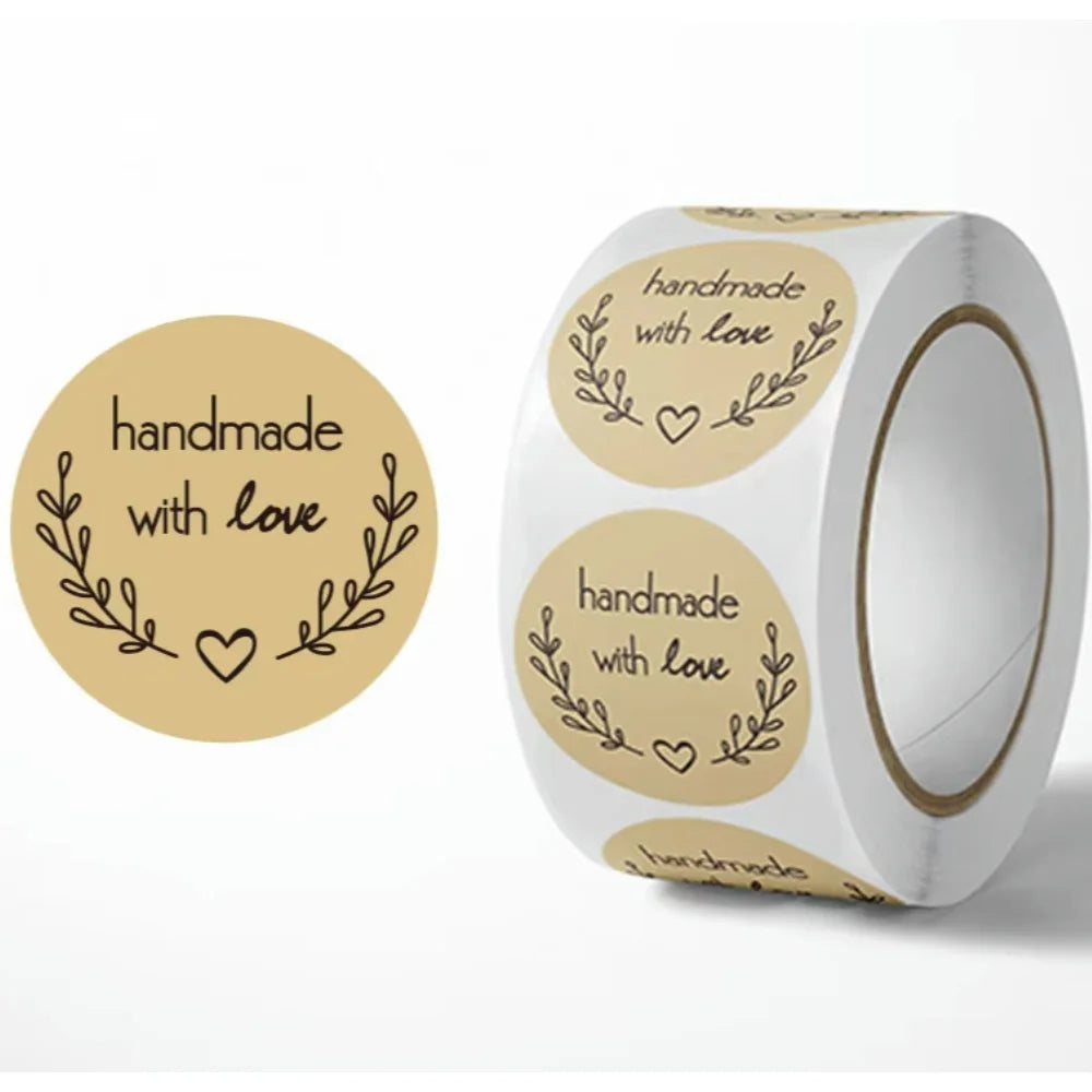 500pcs Handmade with Love Vintage Kraft Paper Stickers Labels Scrapbook Gift
