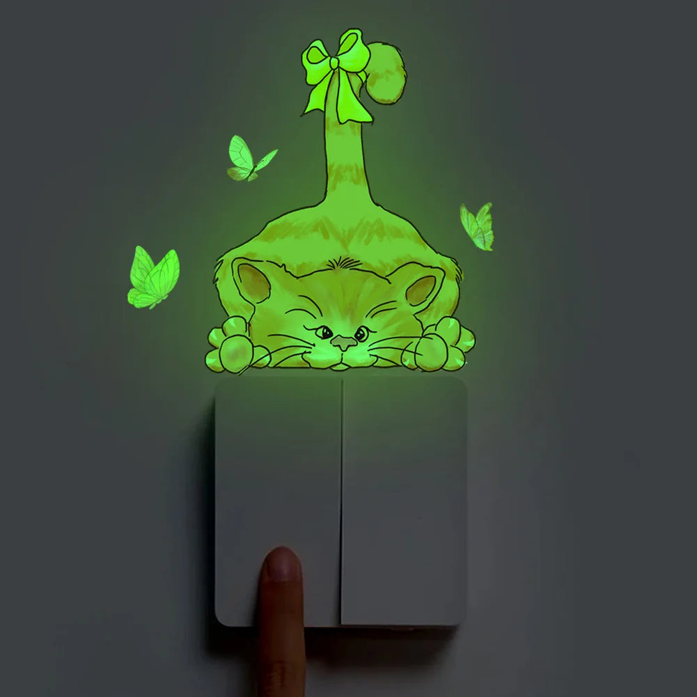 Glow In The Dark Kitty Butterfly Wall Decals Kids Room Decor
