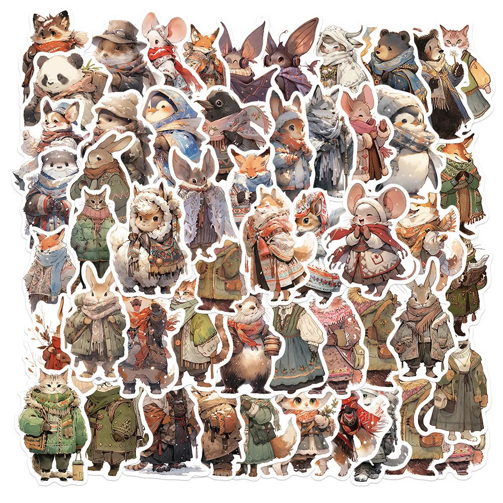Cute Winter Animal Cartoon Stickers - 10/50pcs for Scrapbooking, Guitar, Snowboard, Luggage