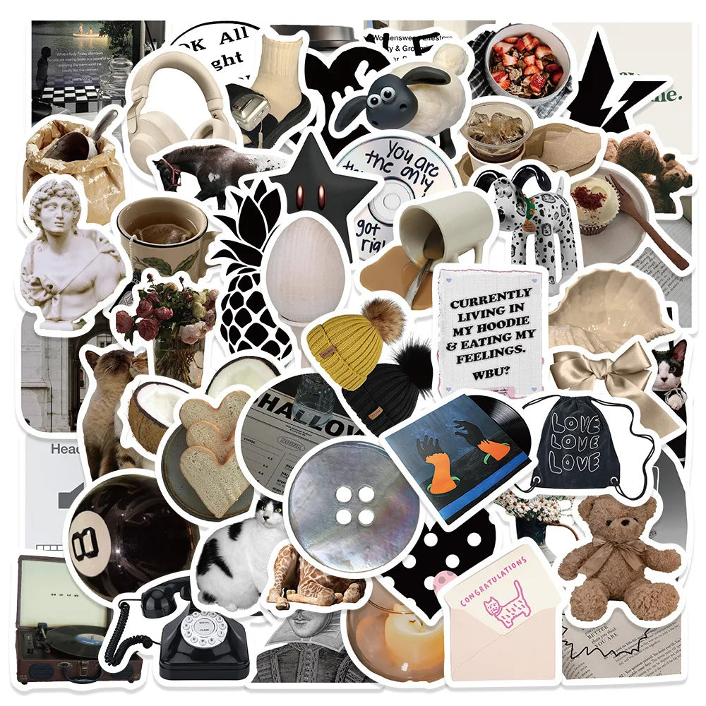 60pcs Ins Style Modern Fashion Classic Stickers Aesthetic Phone Wall Scrapbook Motorcycle Waterproof Sticker for Kids Toys Gifts