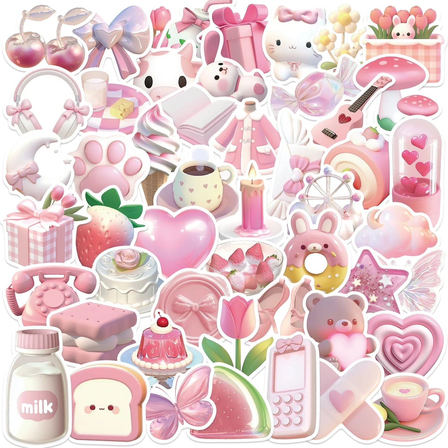 50PCS Kawaii Pink Love Stickers Korean Stationery Kids