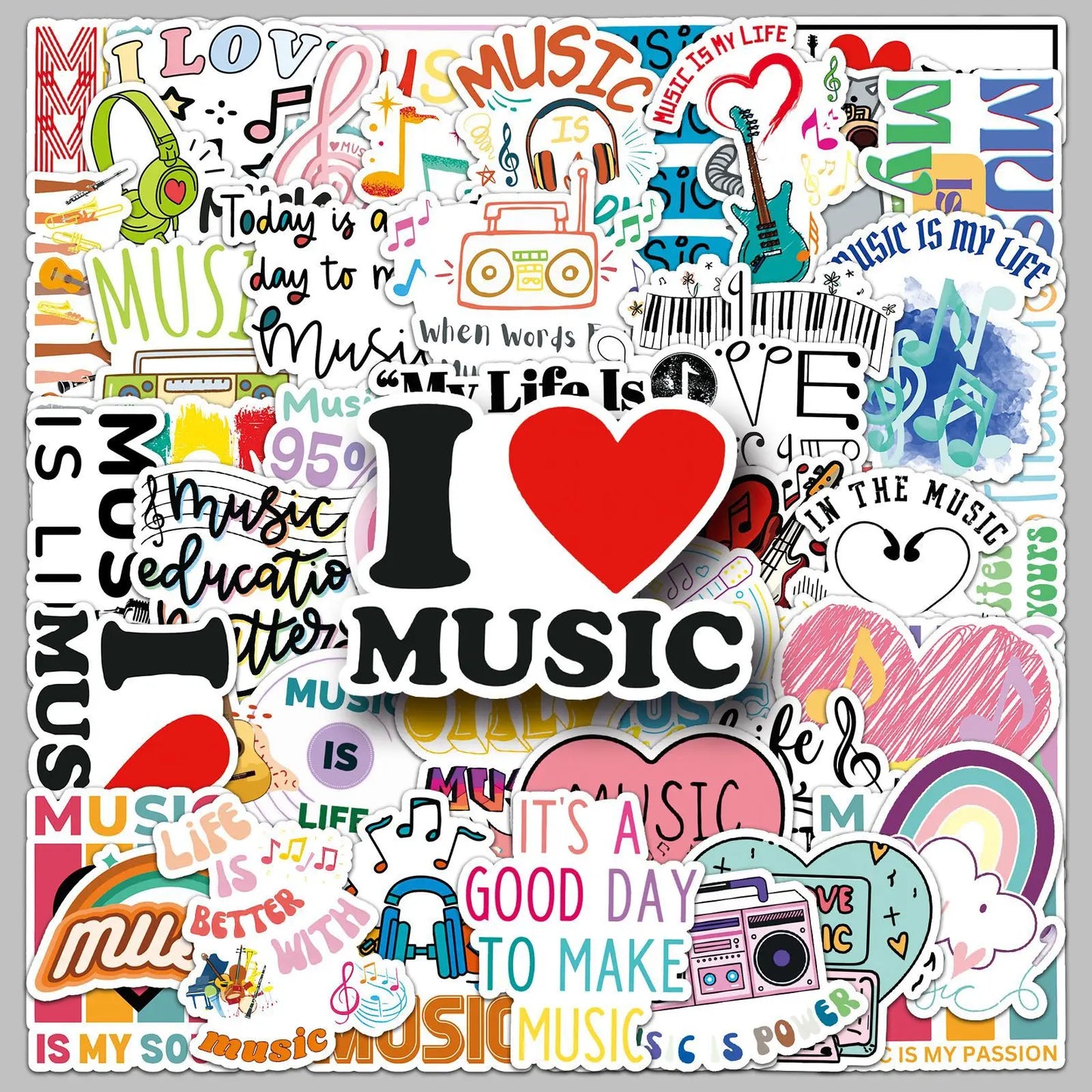 51pcs Cartoon Love Music Graffiti Stickers for Helmet, Wall, DIY Decoration