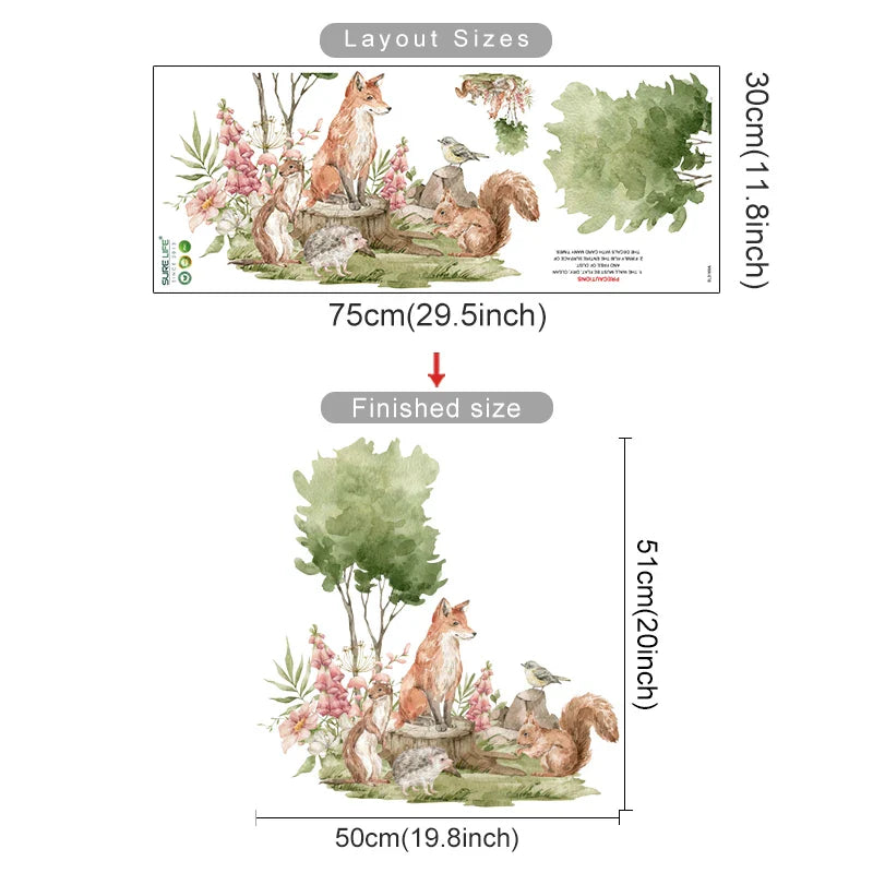 Cartoon Woodland Animals Wall Stickers for Kids Nursery Bedroom Decals