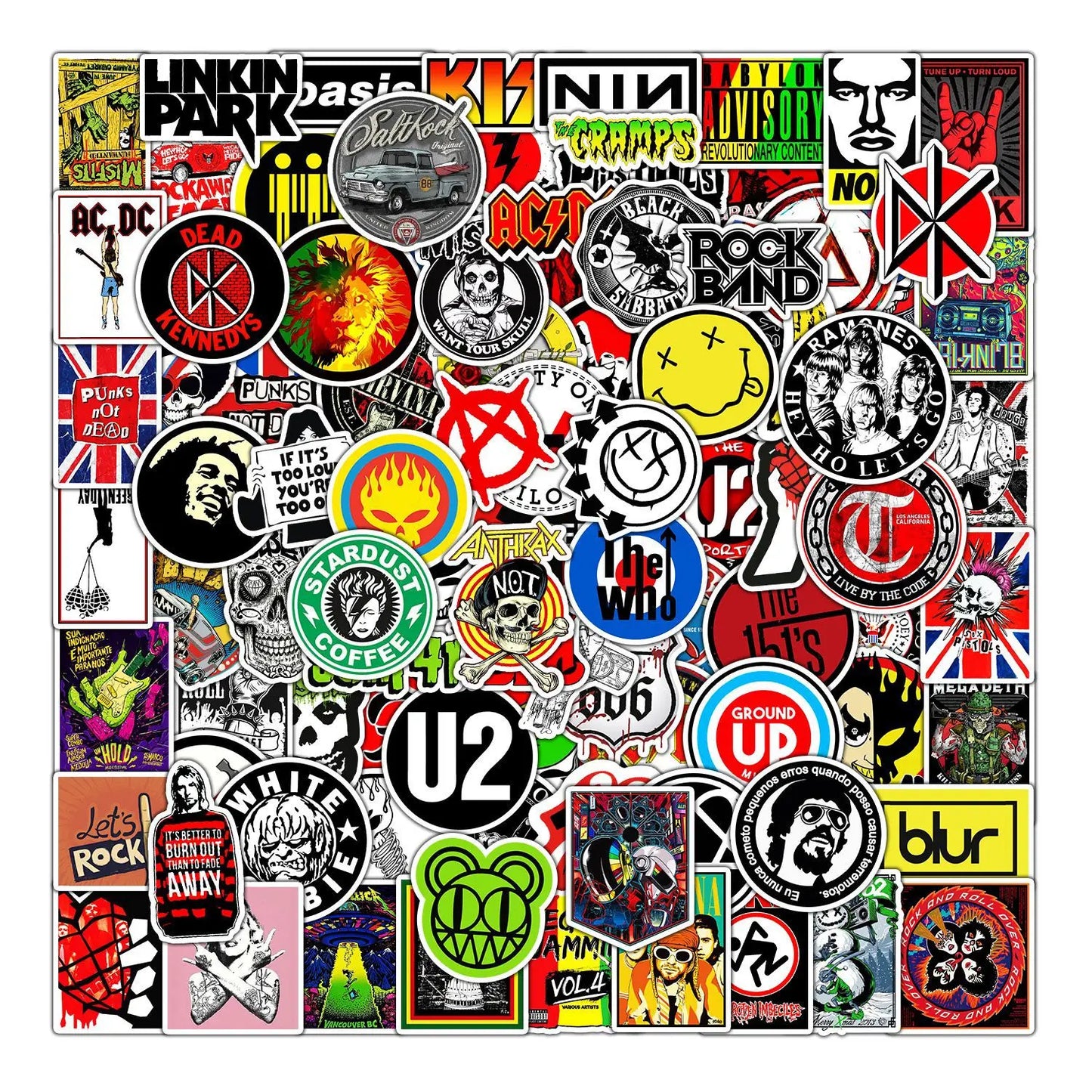 100 Classic Rock Stickers Waterproof Decals