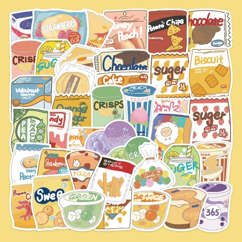 40pcs Cartoon Snack Graffiti Stickers for Helmet, Desktop, Wall Decoration, DIY Pack Wholesale