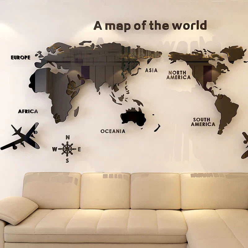 World Map Wall 3D Acrylic Wall Stickers Three-dimensional Mirror Stickers Bedroom Office Background Wall Decoration Stickers