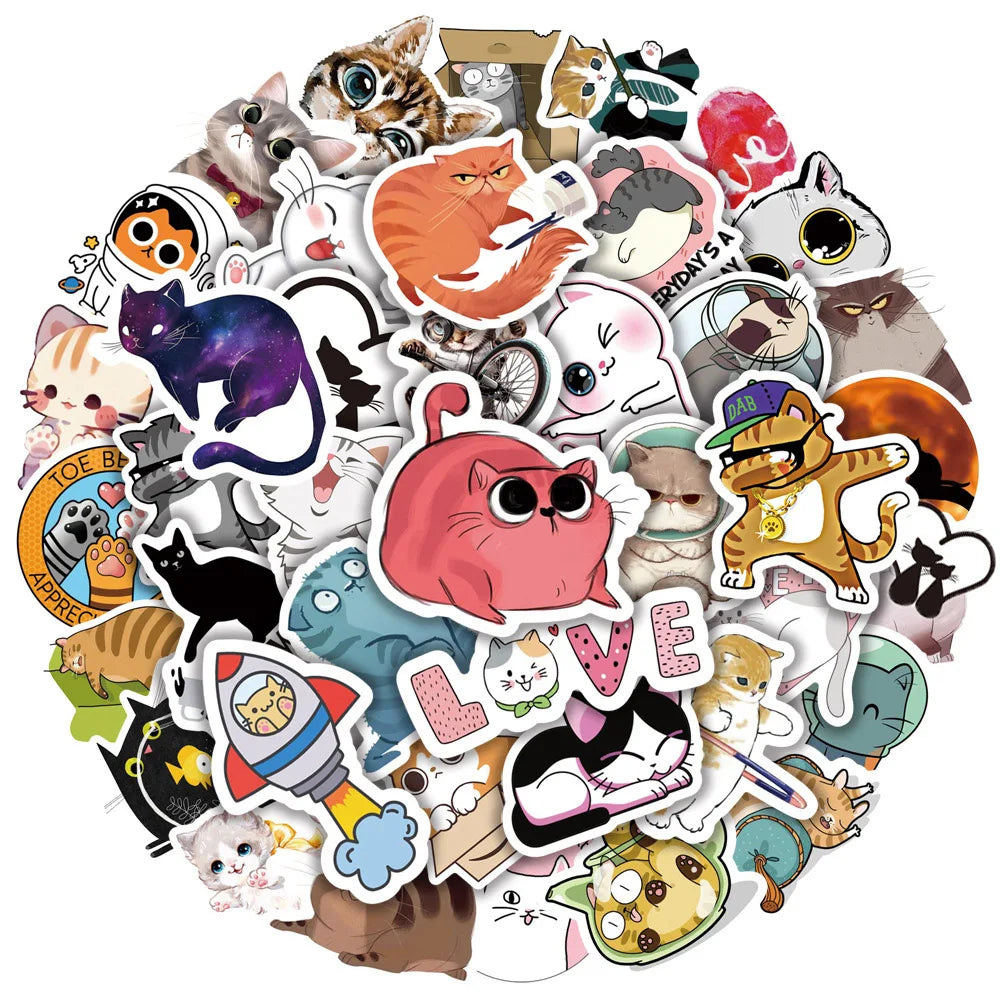 Cartoon Cat Stickers 10/30/50pcs Waterproof PVC Decals for Laptop, Phone, Guitar, Bike, Scrapbook