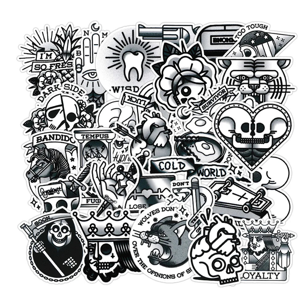 10/30PCS Black White Retro Sticker Set for Phone Laptop Luggage Skateboard Decals Gift